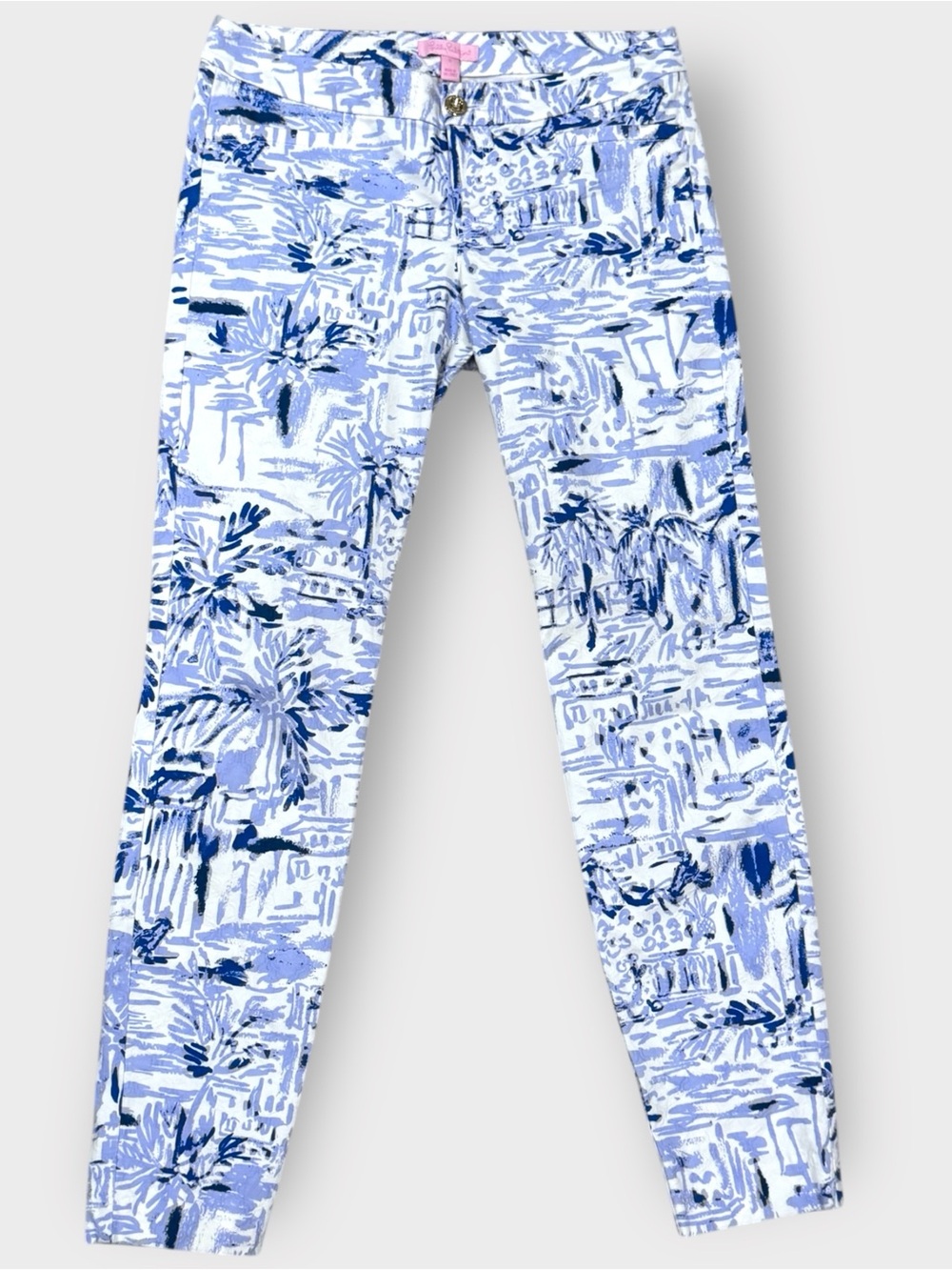 Lilly Pulitzer Size 0 Low Rise Skinny Ankle Pants Blue White Textured Print